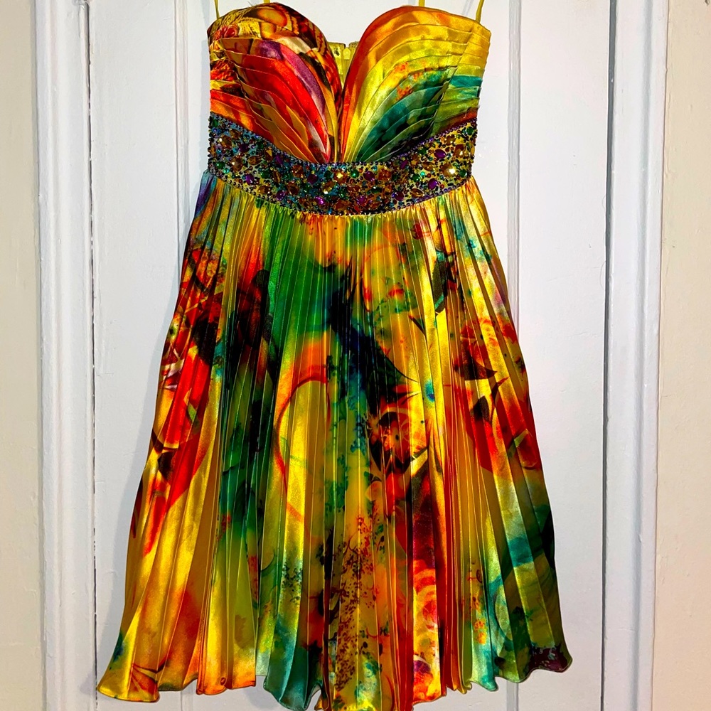 Evenings by Allure rainbow heart top dress